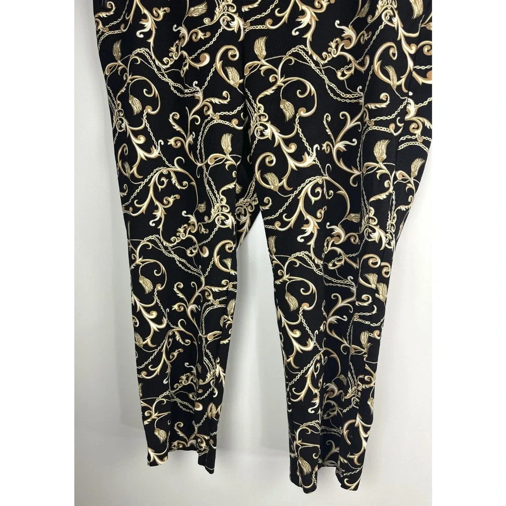 Chico's Slimming Chain Print Pull On Pants Black & Gold Stretch 4 Plus Size 20 - Picture 4 of 10